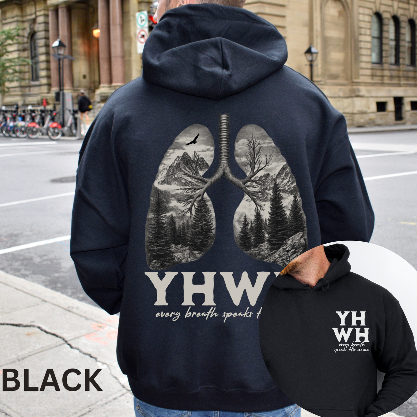 YHWH lungs Christian shirt Every breath speaks His name Bible verse Hebrew name of God hoodie religious gift Faith based Church apparel Mountains Lungs Yahweh