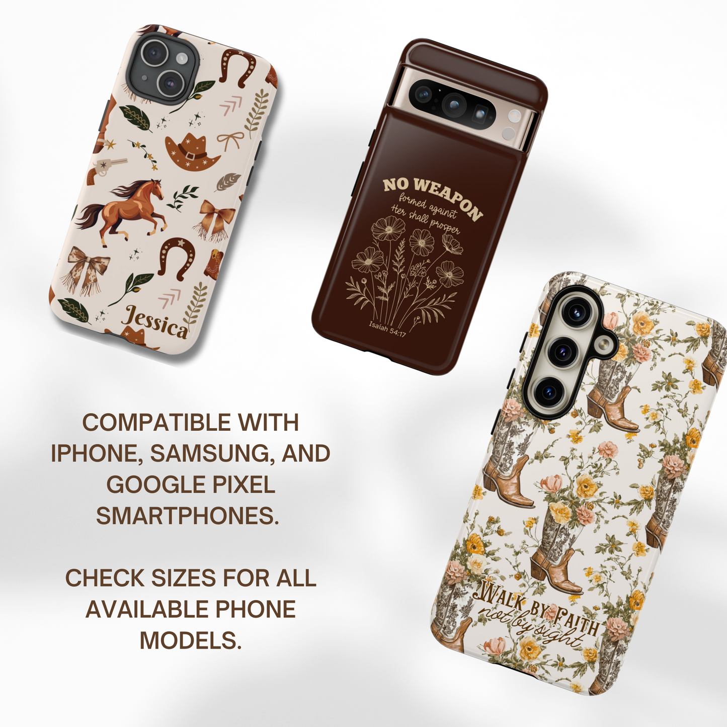 Christian Western Cowgirl Phone Case - Coquette Phone Cover Compatible with iPhone, Samsung and Google Pixel models.