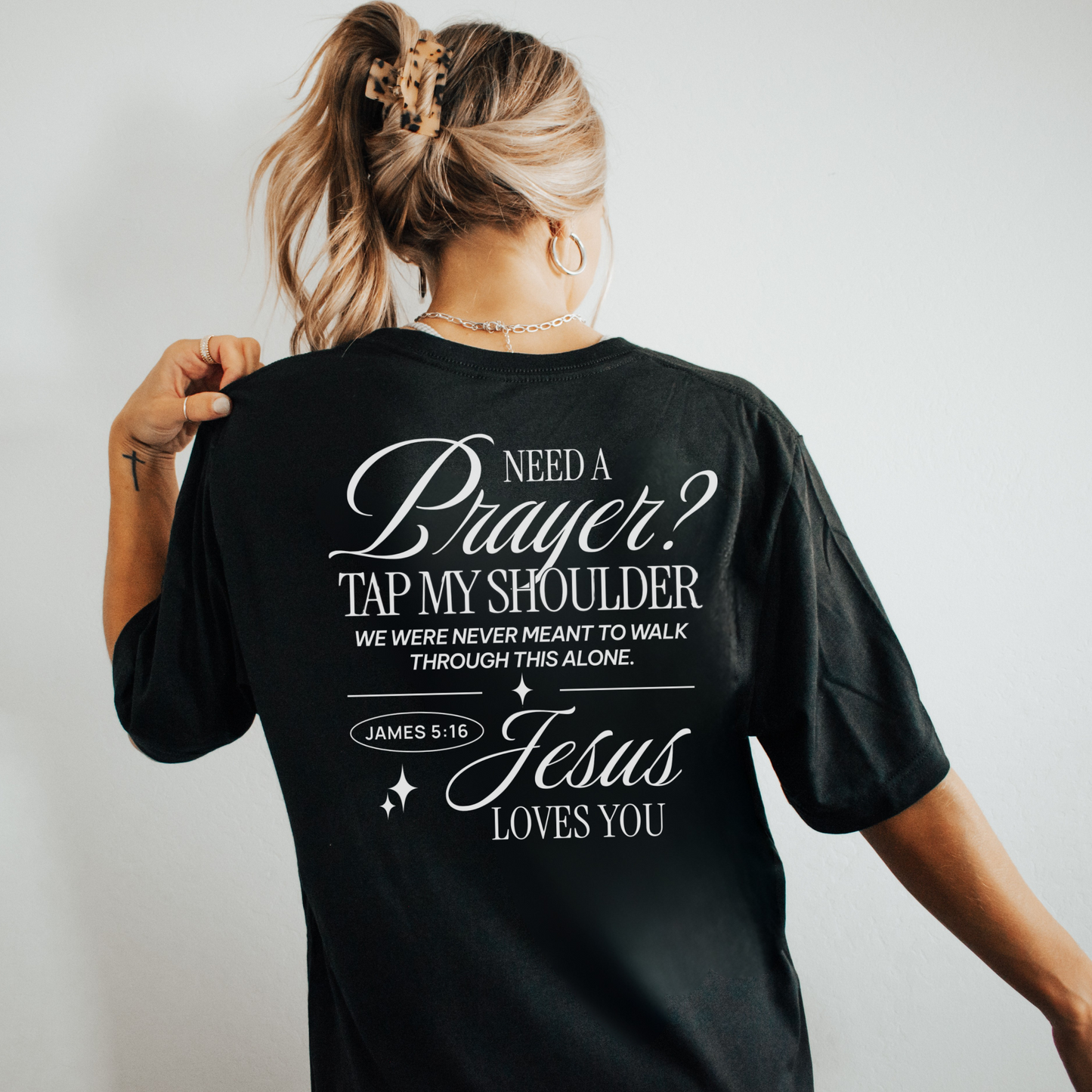 Need a Prayer? Tap my Shoulder - Faith Based Sweatshirt - James 5:16 Bible Verse crewneck - Baptism gift - Mission Trip Hoodie