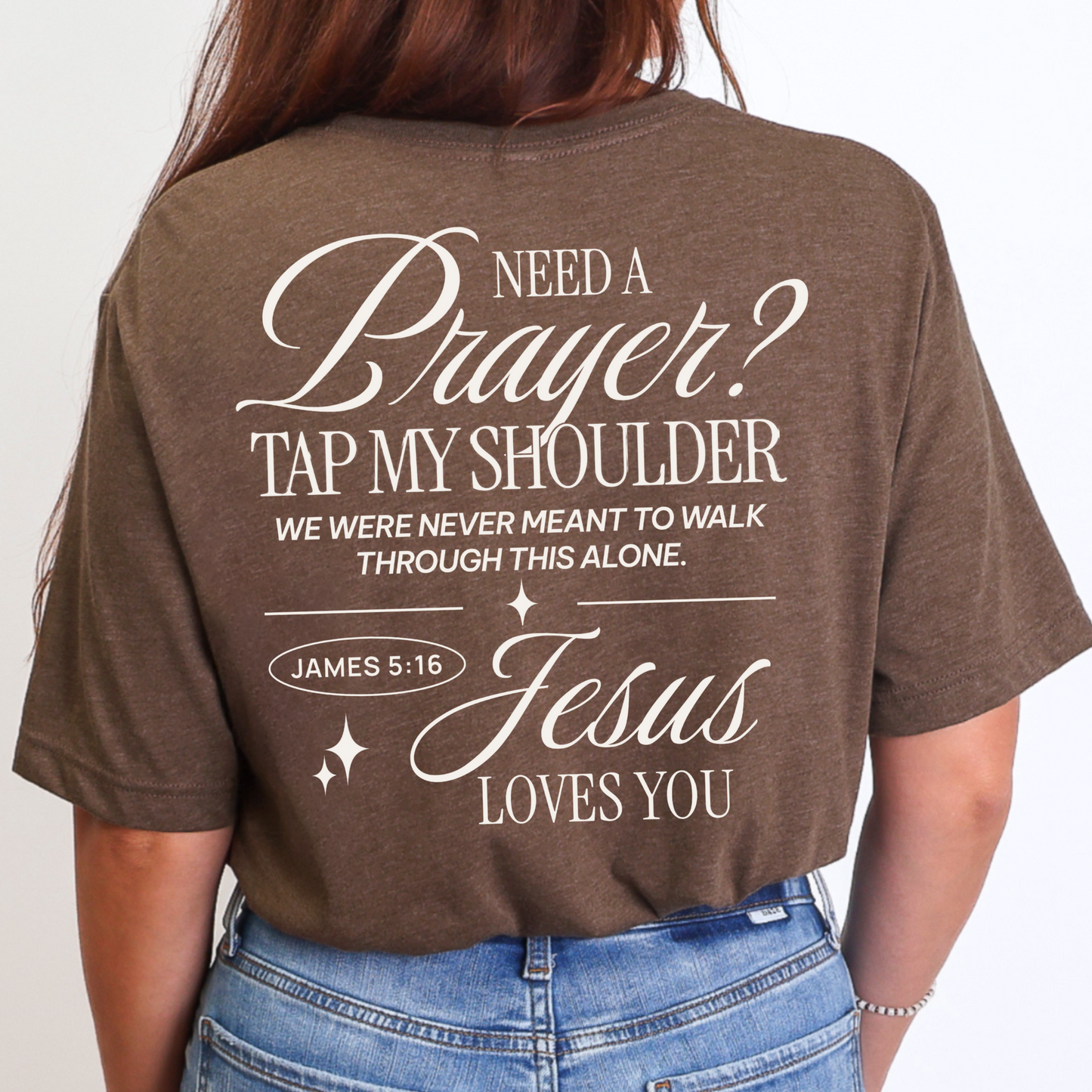 Need a Prayer? Tap my Shoulder - Faith Based Sweatshirt - James 5:16 Bible Verse crewneck - Baptism gift - Mission Trip Hoodie