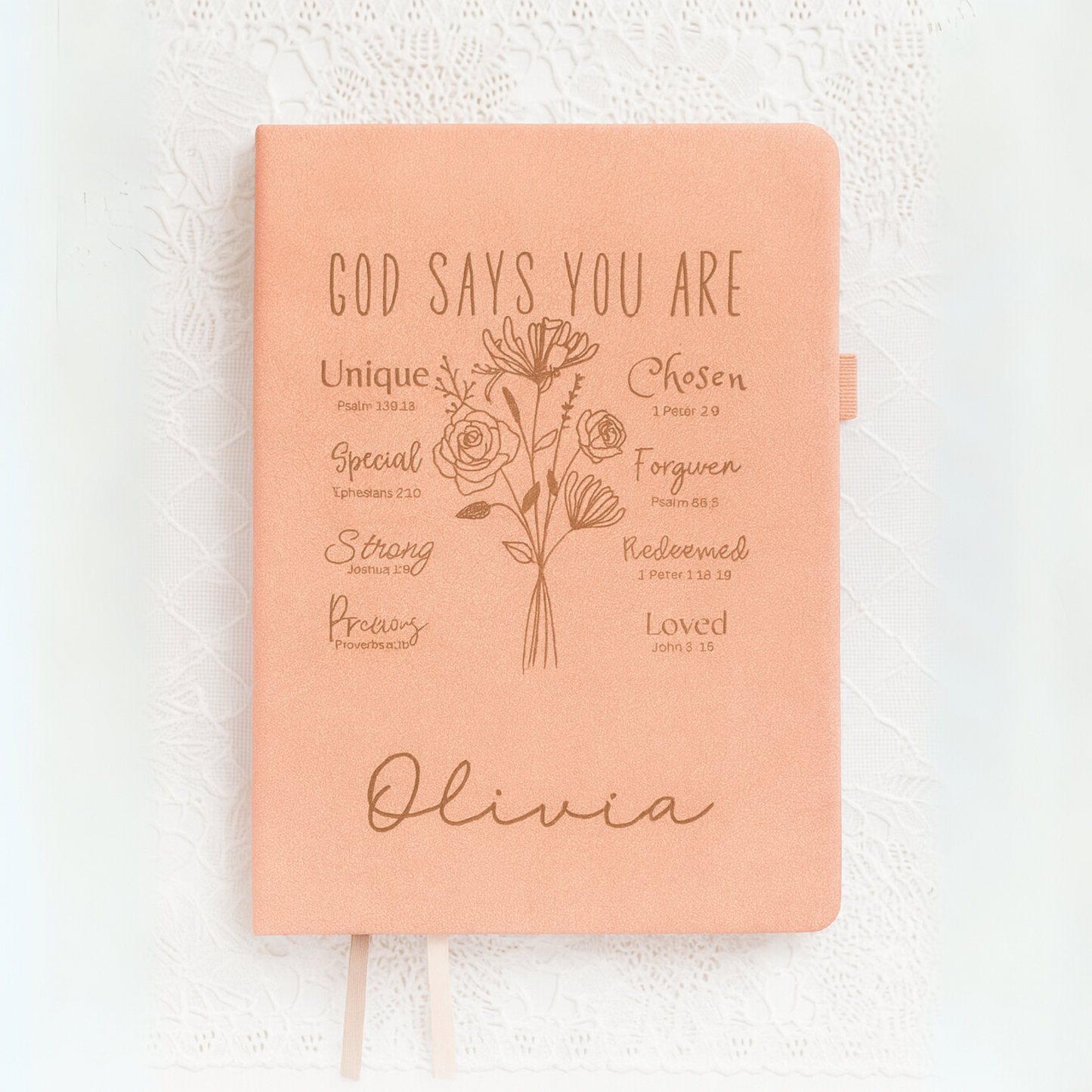 Custom Name Leather Journal - Personalized Birth Month Flower - God says You Are Bible Verse Affirmations - Bible Study Notebook - Gift for Women