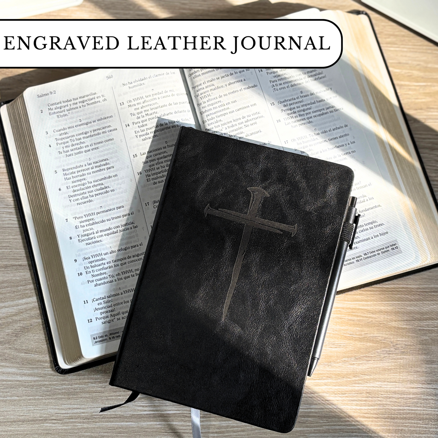 Custom Name Journal for Men - Engraved Nail Cross Bible Study Notebook - Christian Gift Ideas for Men