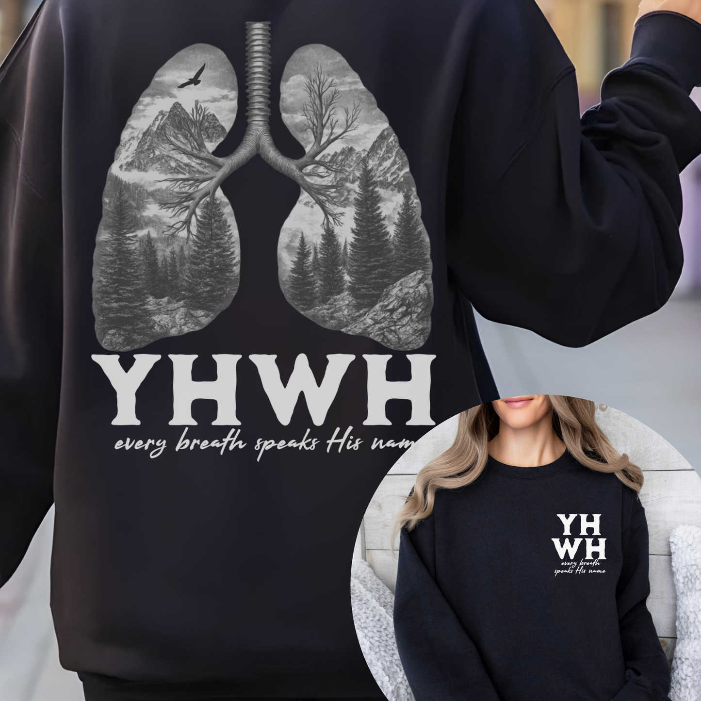 YHWH lungs Christian shirt Every breath speaks His name Bible verse Hebrew name of God hoodie religious gift Faith based Church apparel Mountains Lungs Yahweh