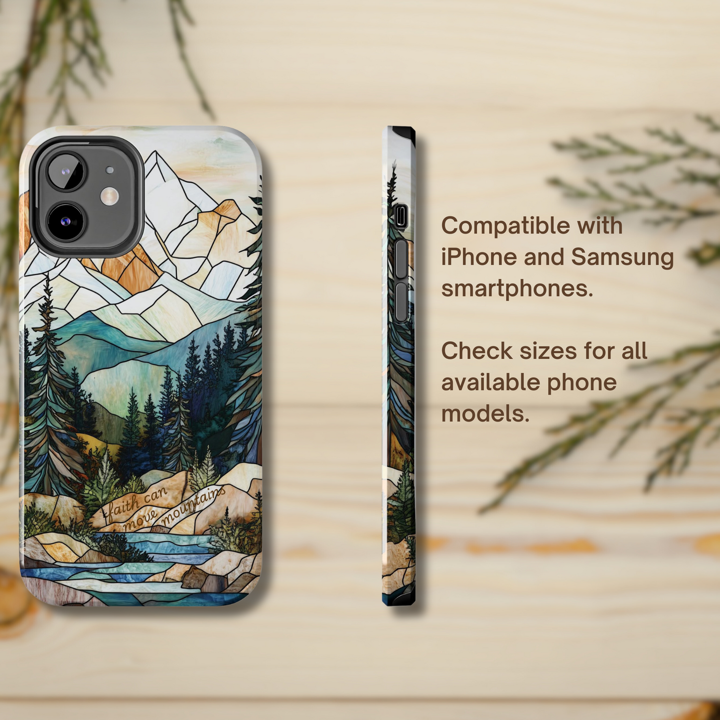 Nature Lover Phone Case - Stained Glass Bible Verse Phone cover - Faith can move Mountains Protective Case- Holiday Christian Gift