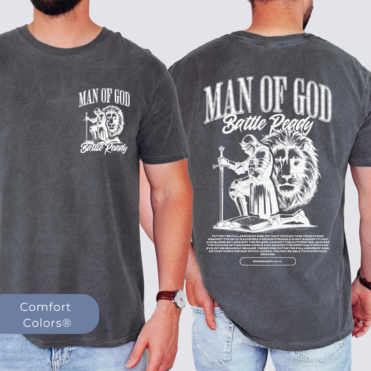 Man of God Christian Comfort Colors T-shirt - Armor of God Bible Verse Graphic tee - Jesus Lion of Judah crewneck - Religious gift for Men - Christian clothing