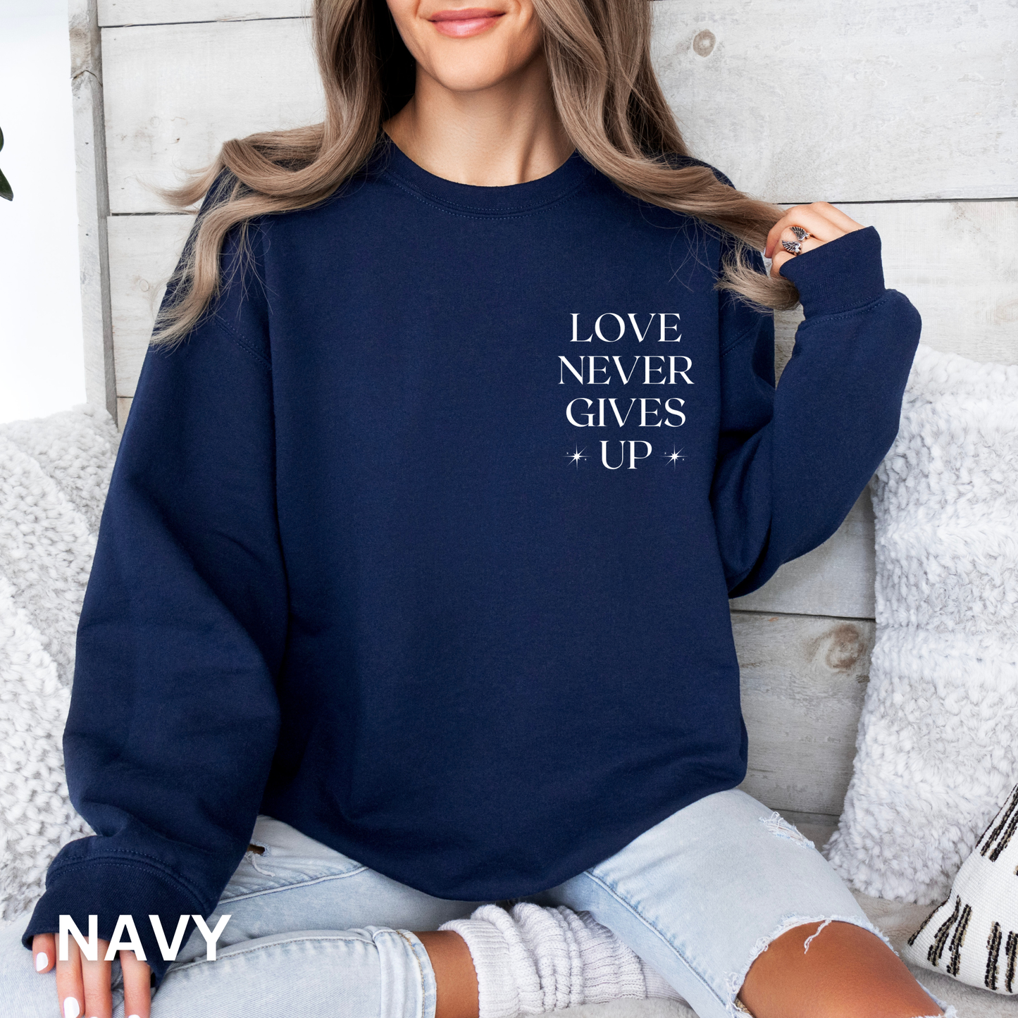 1 Corinthians 13 Hoodie and Sweatshirt - Bible Verse Love Never Gives Up - Religious Streetwear Long Sleeve Crewneck