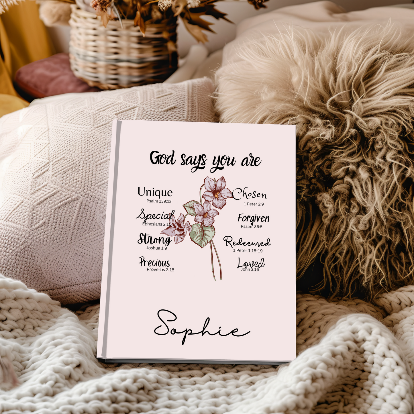 Personalized Journal God says You are - Custom Birth Month Flower Religious Notebook - Best Friend Birthday Gift