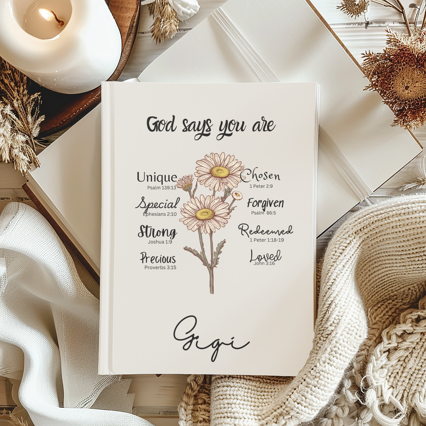 Personalized Journal God says You are - Custom Birth Month Flower Religious Notebook - Best Friend Birthday Gift