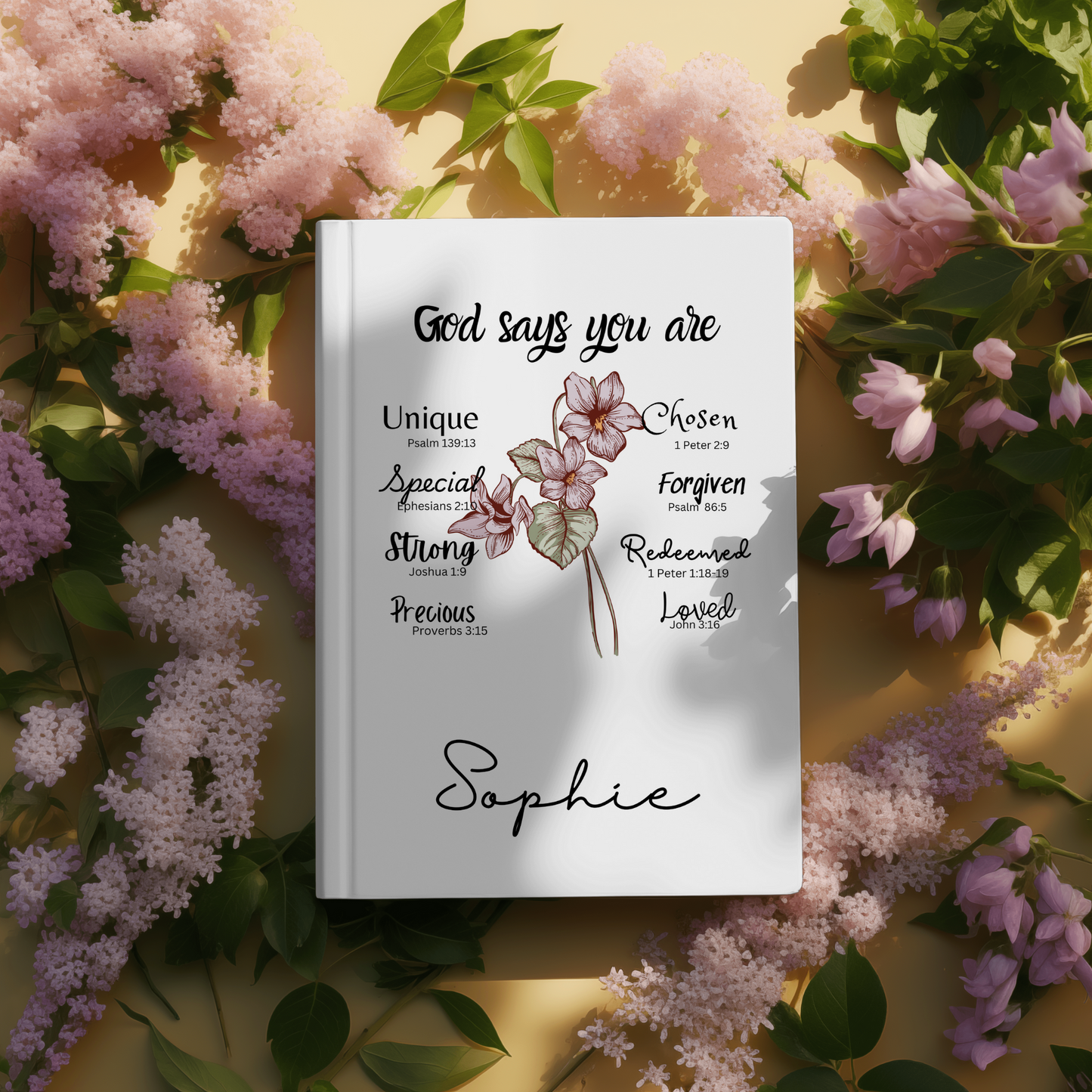 Personalized Journal God says You are - Custom Birth Month Flower Religious Notebook - Best Friend Birthday Gift