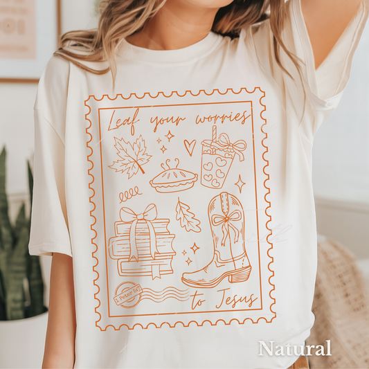 Christian Fall Shirt Leaf your Worries to Jesus| Pumpkin Season Tee | Bible Verse crewneck | Autumn Jesus T-shirt | Mental Health gift for Friendsgiving or Birthday | Fall Church Apparel