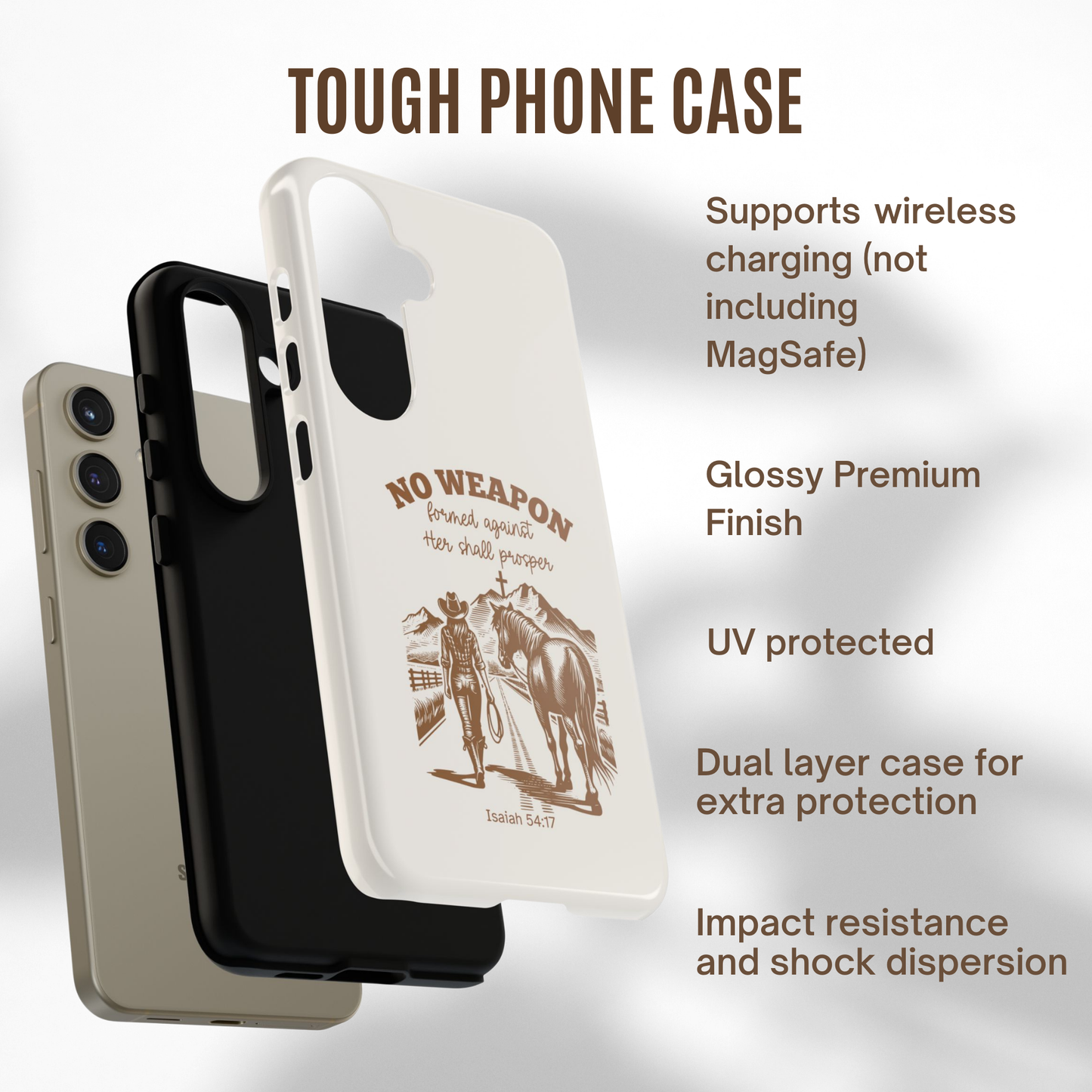 Christian Western Phone Case with Bible Verse Compatible with iPhone 16 15 14 13 Plus Pro Max Samsung Pixel Religious Christian Gift for Wife Sister Teenager