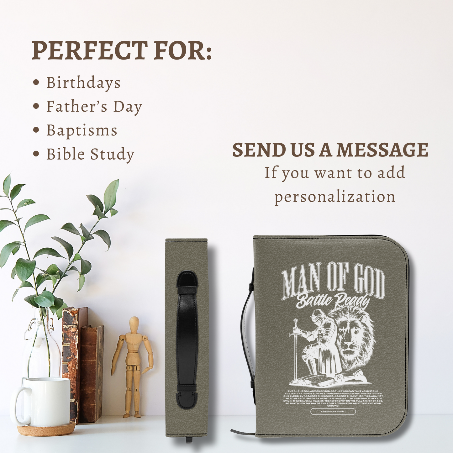 Bible Cover for Men - Christian Birthday Gift - Bible Sleeve Baptism Gift- Fathers Day Armor of God Dad gift from Daughter