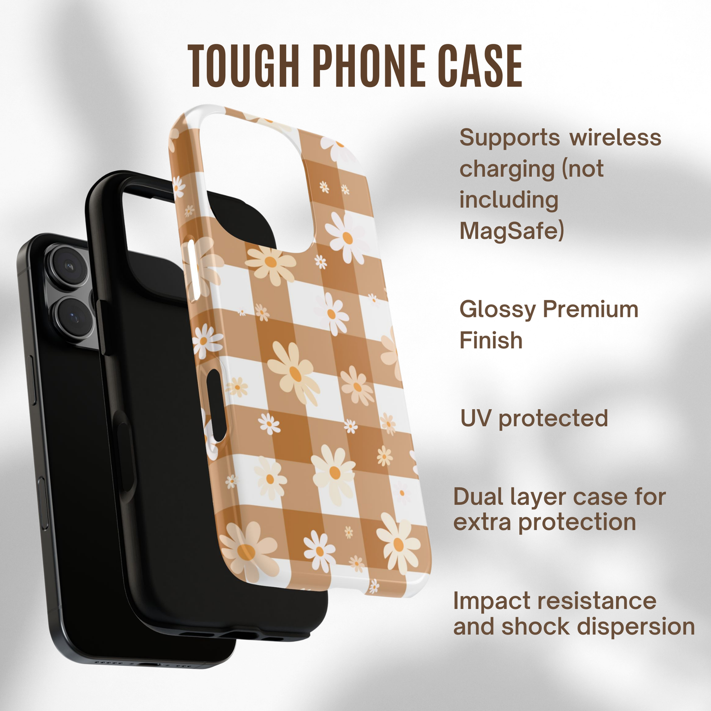 Tough Phone Case - Daisy Flowers Fall Preppy Autumn Gingham Cover Gift for Sister or Girl Friend