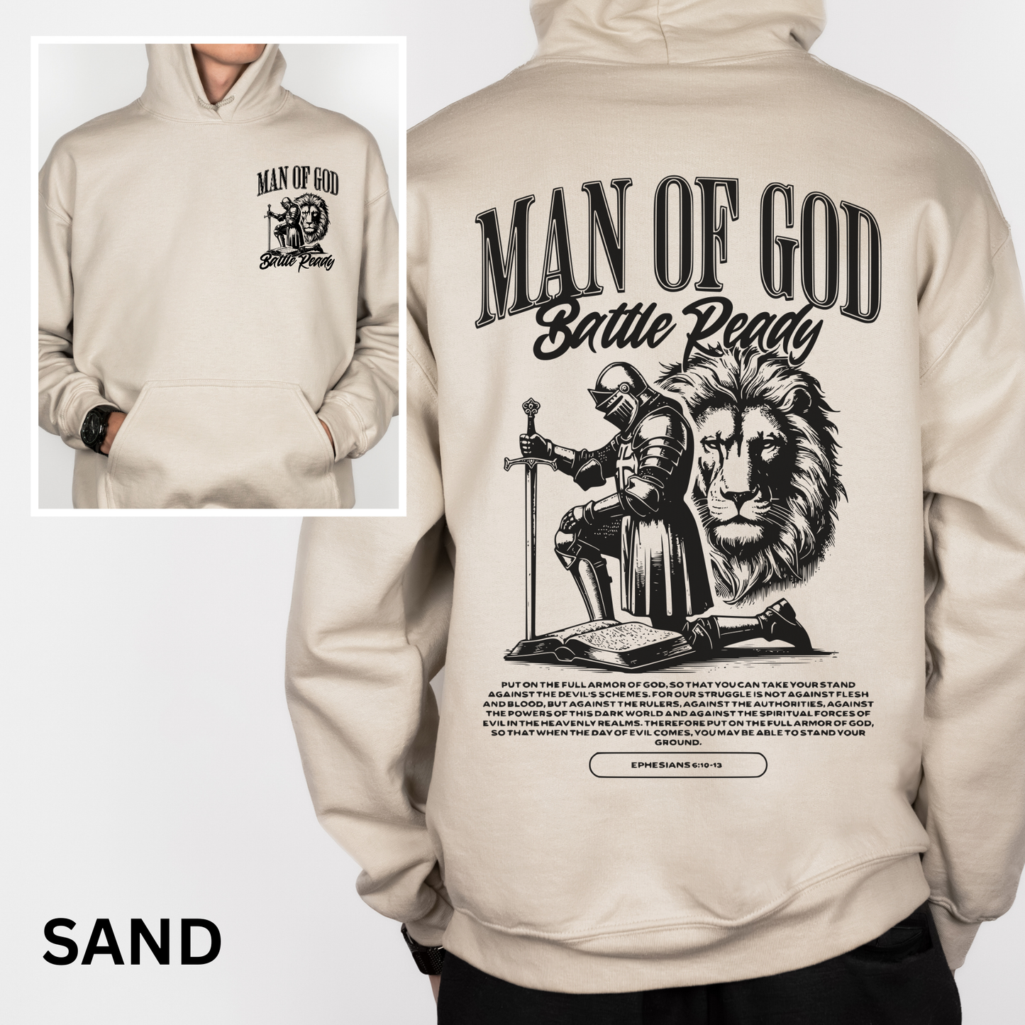 Man of God Hoodie and Sweatshirt - Armor of God Ephesians 6 Bible Verse Graphic tee - Religious gift for Men - Christian clothing