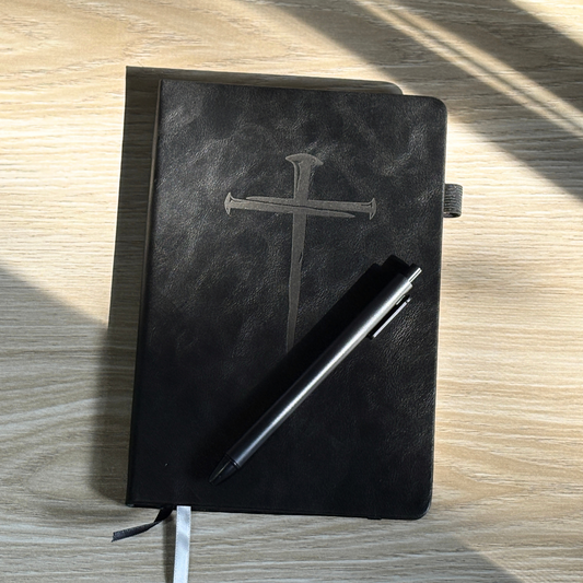 Custom Name Journal for Men - Engraved Nail Cross Bible Study Notebook - Christian Gift Ideas for Men